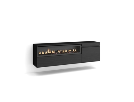 Mueble TV Televisión 150x45x35cm Para TV hasta 65 Chimenea eléctrica Colgado Suspendido Negro