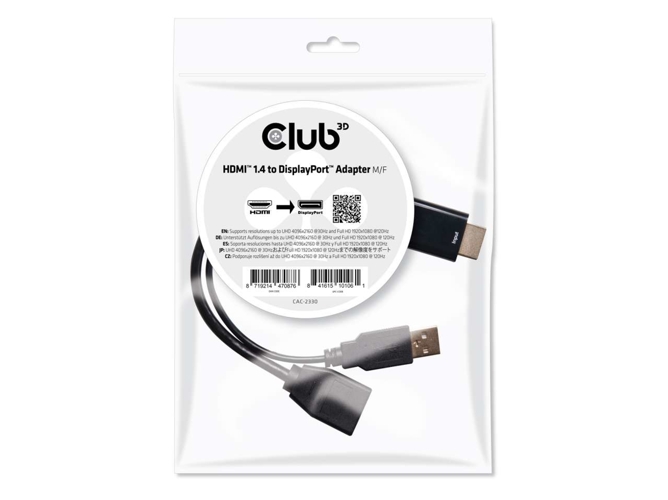 Cable HDMI CLUB3D (HDMI - DisplayPort - Negro)