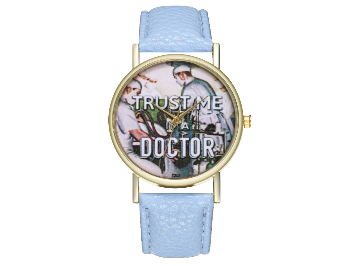 Reloj De Pulsera Unisex De Cuarzo Con Correa De Pu Dial Redondo Patrón Doctor Zhoulianfa Azul Claro