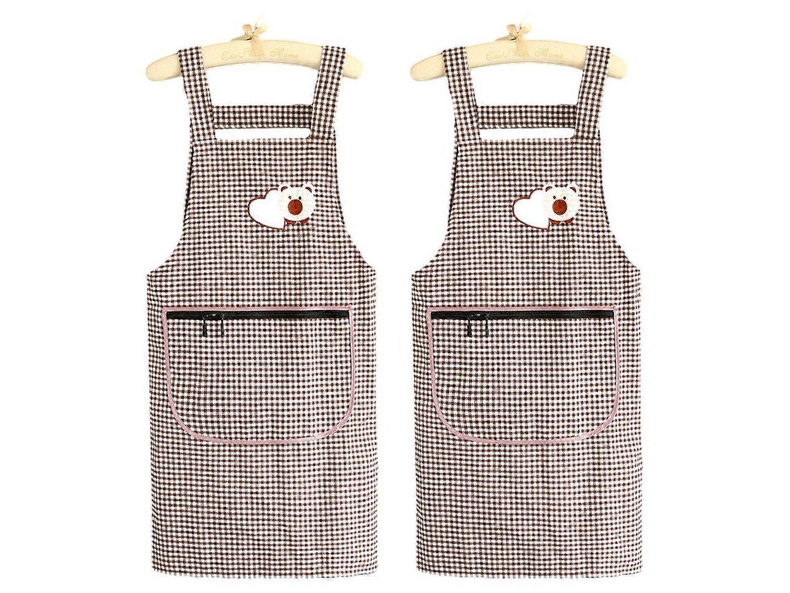 2 Delantales De Algodón Nuevos, Impermeables Y Anti-grasas, Ajustables Con Bolsillo Grande, Reutilizables Para Cocina Hogareña Marrón