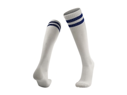 Calcetines De Fútbol Transpirables, Antideslizantes Y Con Estampado De Rayas Para Niños Y Niñas (blancos Y Azules)