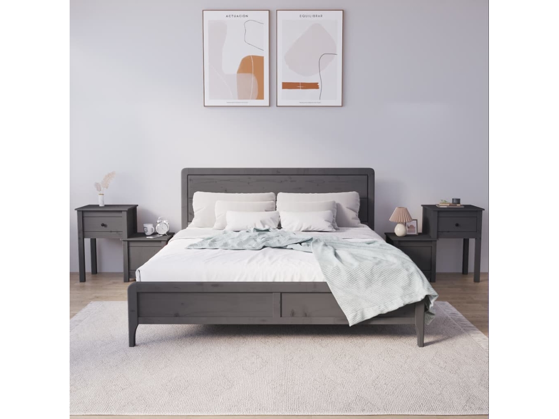 Mesitas de Noche LOVELY HOME Mesinha 2 Pcs 79,5X38X65,5 Cm Pinho Maciço Cinza