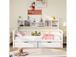 Sofá Cama 90x200 cm con 2 Cajones y Estantes en Madera Maciza Estilo Blanco