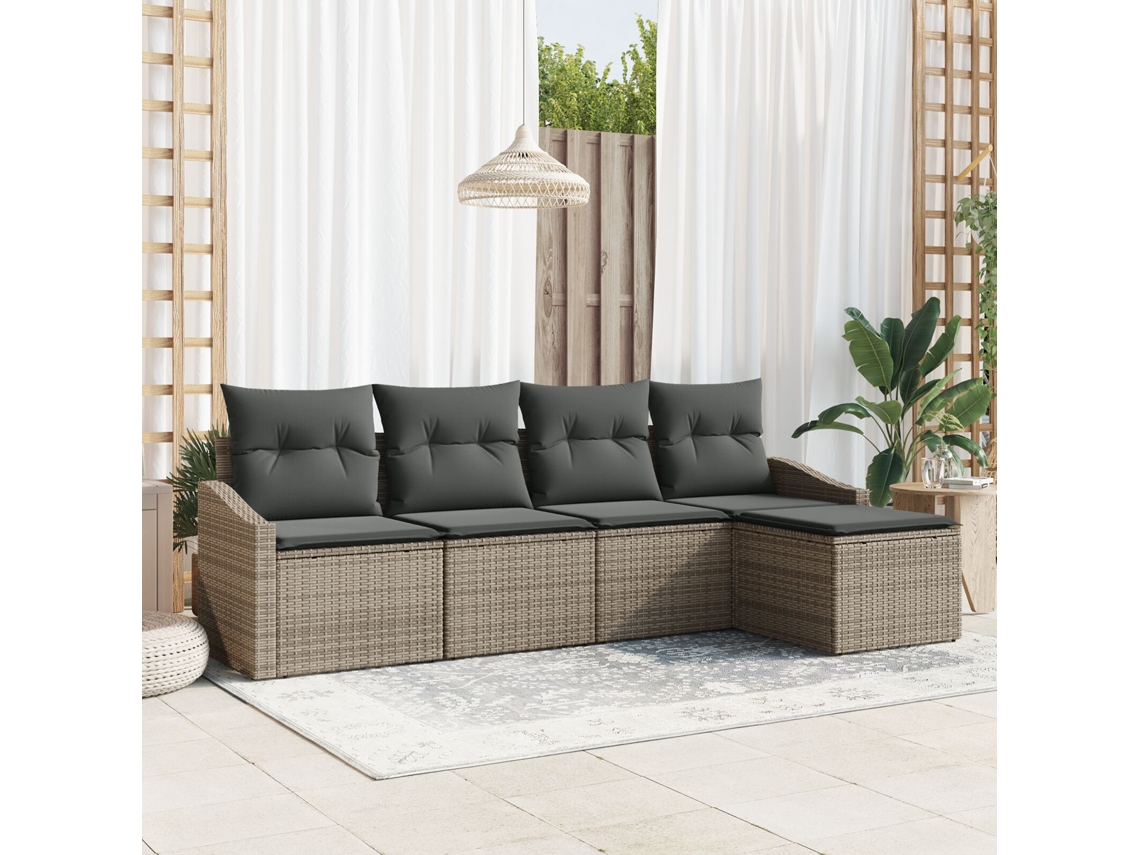 Conjunto de sofá de jardín de 5 piezas con cojines de polirratán gris Wsd539408 Lovely Home
