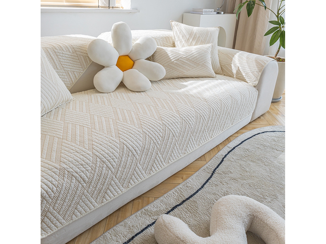 Funda de asiento de sofá antideslizante Protector de cojín de sofá -03-Beige blanco-110x210cm LUUCOZK