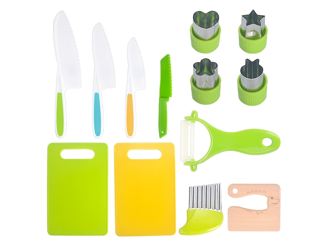 Set de Cubiertos Infantiles, Ideal Para Educación Infantil, Herramienta Segura Para Cortar Verduras. Set De 13 Piezas, Estilo B