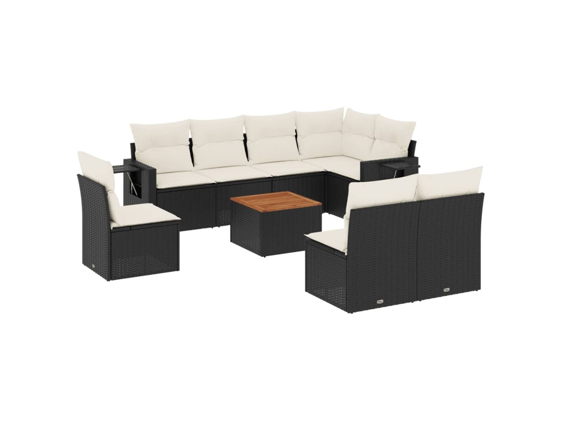 Conjunto de 9 sofás de jardín con cojines de mimbre, color negro, EXCLUSIVA MAISON (9 piezas)