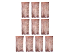 10 Cortinas Reutilizables Con Flecos Metálicos Para Fiestas, Cumpleaños Y Decoración, Con Fondo Oro Rosa.