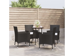 Conjunto 5 Peças Bistro De Jardin C/ Almofadas Vime Pe Preto Dkd Home Decor