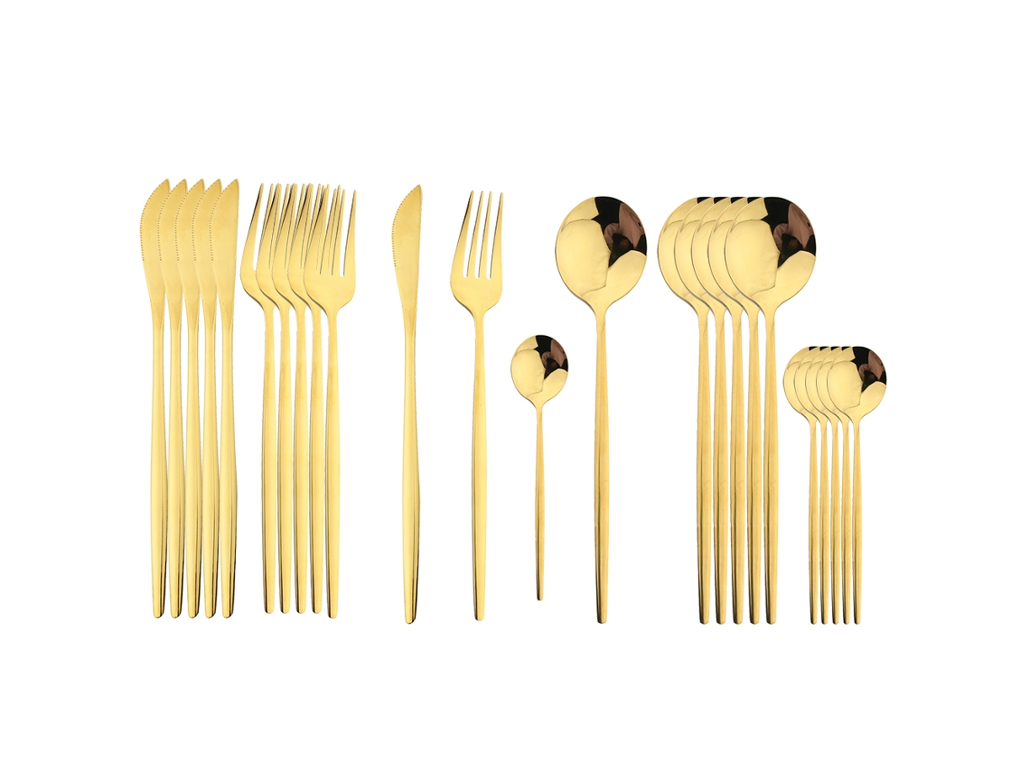 (oro) Juego De Cubiertos De Acero Inoxidable De 24 Piezas, Que Incluye Cuchillo, Cuchara Y Tenedor.