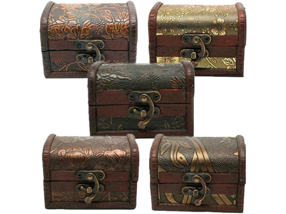 Pequeño Joyero Madera Estilo Retro 5 Piezas Organizador Multifuncional Pendientes Anillos Almacenamiento