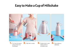 Minibatidora Portátil De 350 Ml Con Carga Inalámbrica Y 4 Cuchillas Para Batidos Y Malteadas.