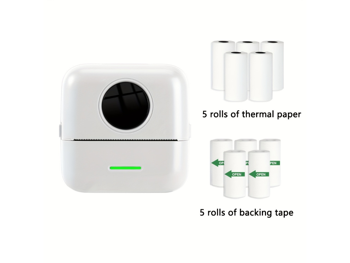 Mini Impresora Sin Tinta Hd Etiquetas Fotos, Incluye 5 Rollos Papel +5 Cinta Adhesiva.