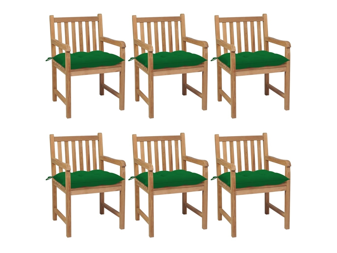 Sillas de jardín DKD Home Decor de 6 piezas con cojines verdes en teca maciza