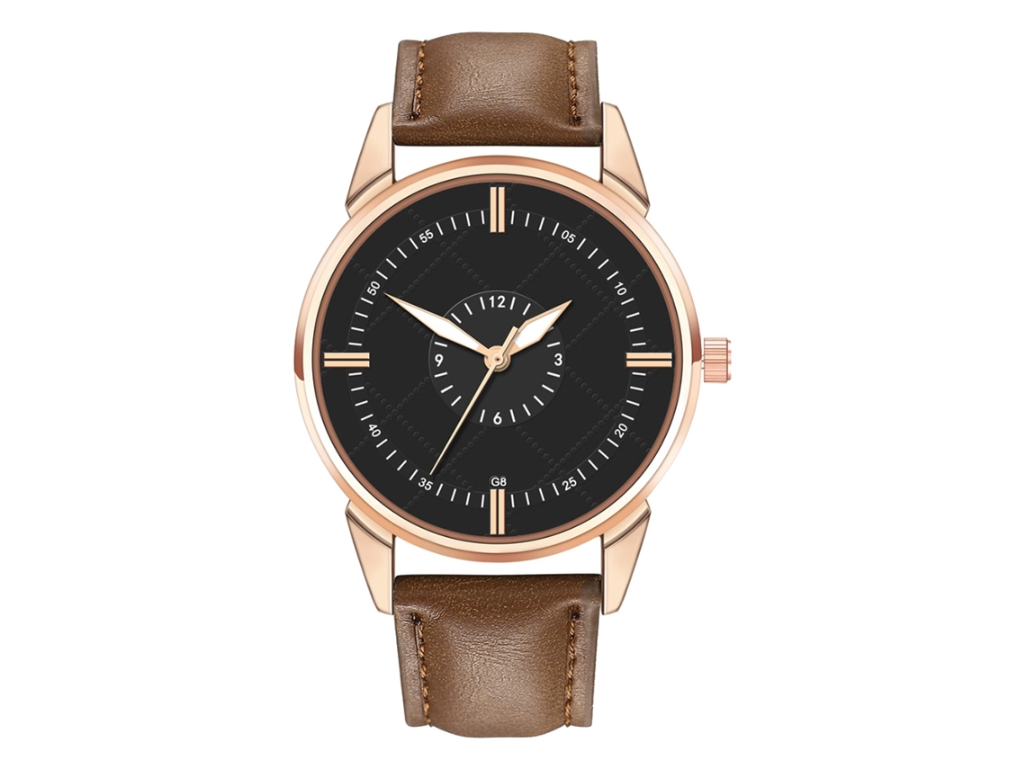 Reloj Analógico Hombre De Cuero Pu Pulsera De Cuarzo (dial Negro Café Oscuro)
