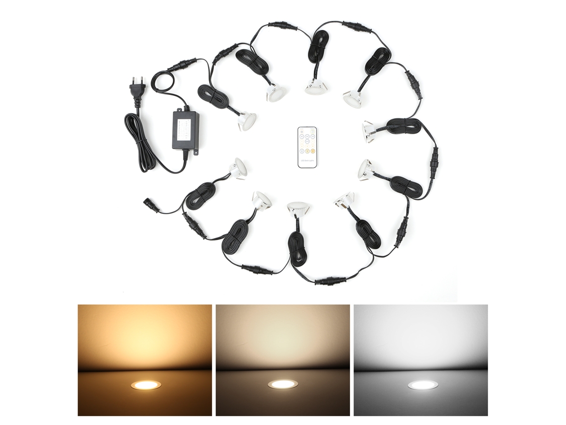 2026-kit 10 Led Recessed Deck Con Controlador, Dimmable, Ip67, Timer 4-8-12h Para Jardín Patio Escaleras