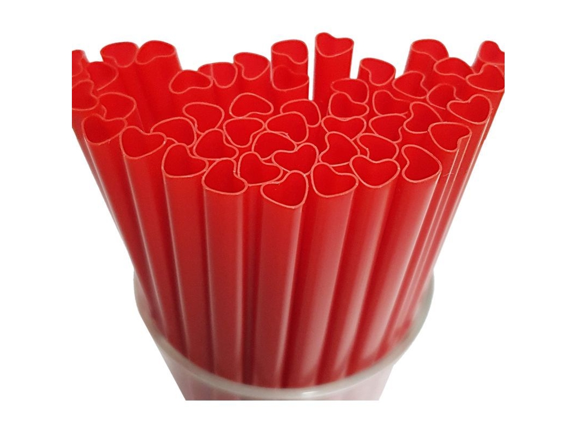 100 Pajitas De Corazón Rojas Desechables Para Fiestas, Picnics Y Bebidas Diarias
