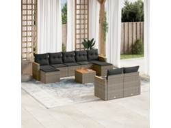 Conjunto de sofá de jardín de 10 piezas con cojines, ratán gris, DKD Home Decor