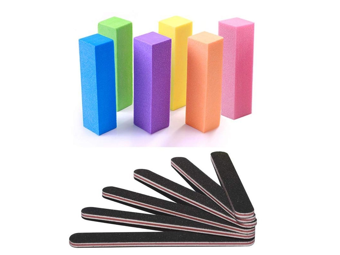 Kit Profesional De Manicura Con Limas Rectangulares Y Pulidores De Grano 100/180, 12 Piezas, Color Negro.