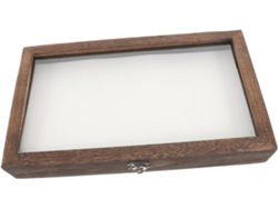 Caja expositora de madera con tapa transparente para ejemplares y colecciones en miniatura.