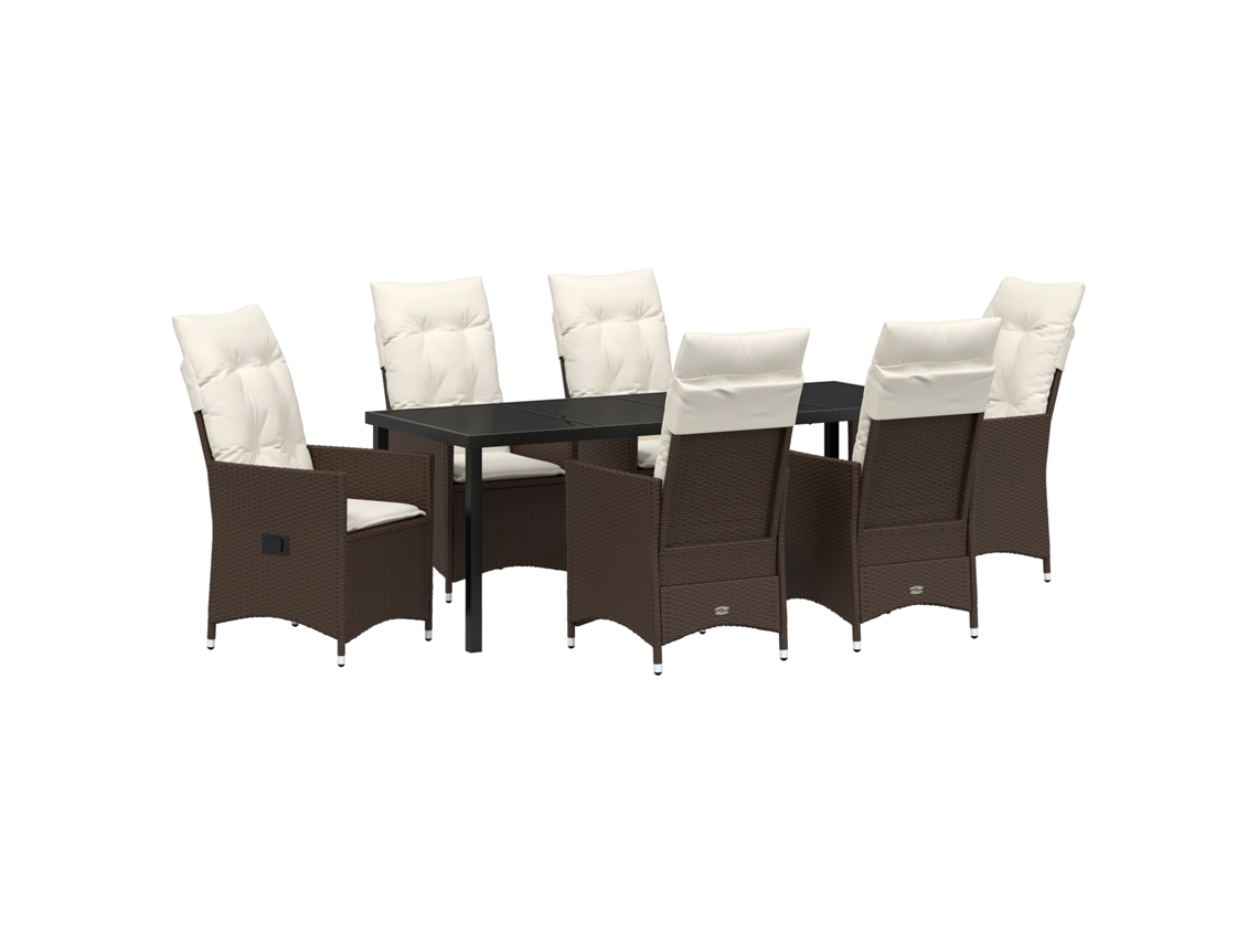 Conjunto de comedor de jardín Vidaxl de 7 piezas con cojines de polirratán marrón