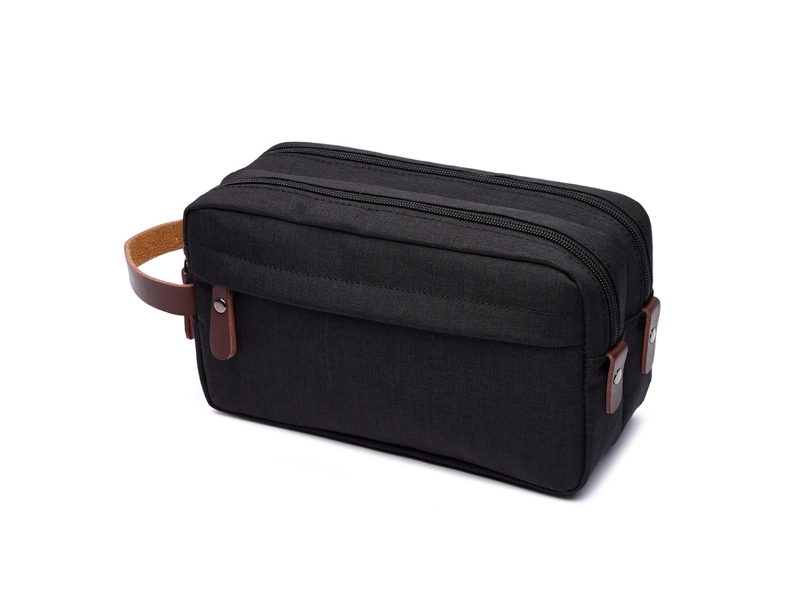 Necessaire Preta Grande Capacidad Impermeable Con Tiradores Texturizados