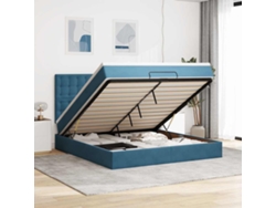 Estructura De Cama Otomana Colchones Terciopelo Azul Oscuro