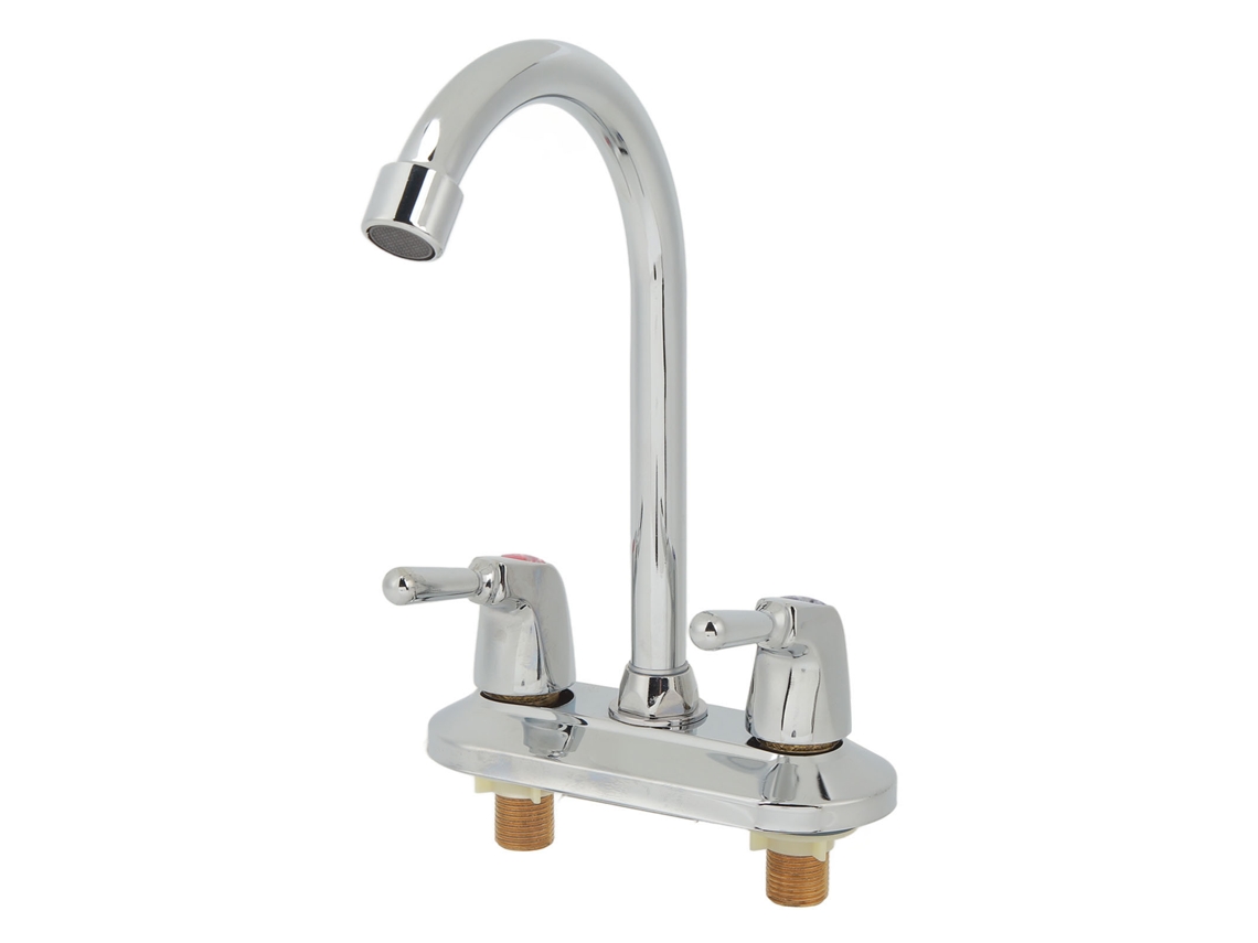 Grifo De Lavabo De Dos Manijas Y Dos Orificios Con Acabado En Plata Y Cobre, Con Placa De Montaje Para Baño Y Cocina.