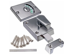 Cerradura de privacidad para puerta de baño con montaje en superficie y acero inoxidable antioxidante, material metálico duradero para baños públicos.