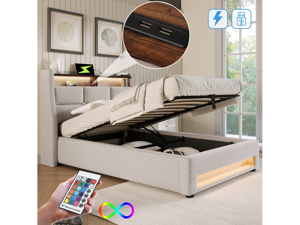 Cama De Lino De 90x200 Con Led Y Usb
