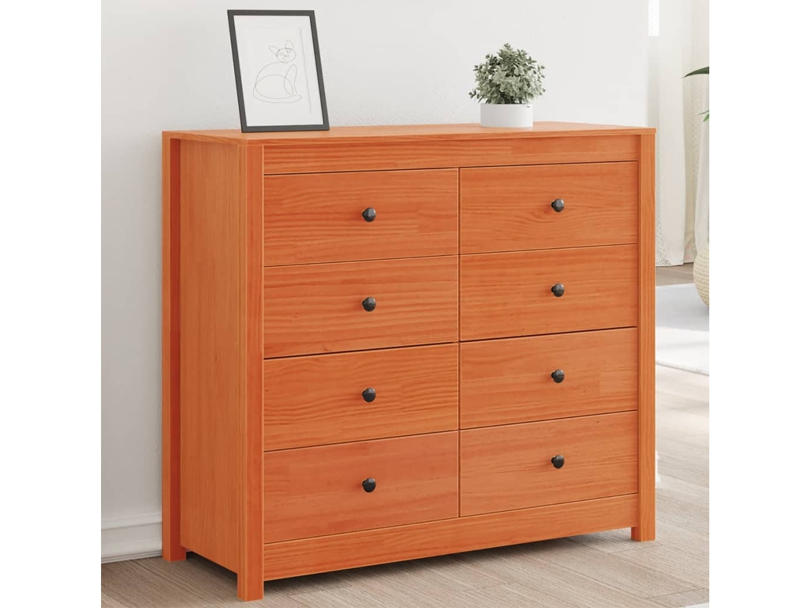 Armario Auxiliar Madera Maciza De Pino Marrón Cera 100x40x90 Cm