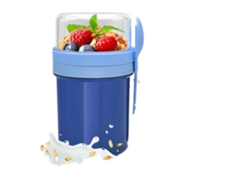Vaso de yogur para llevar, cerrado, ideal para avena y snacks, color azul. Tommy01