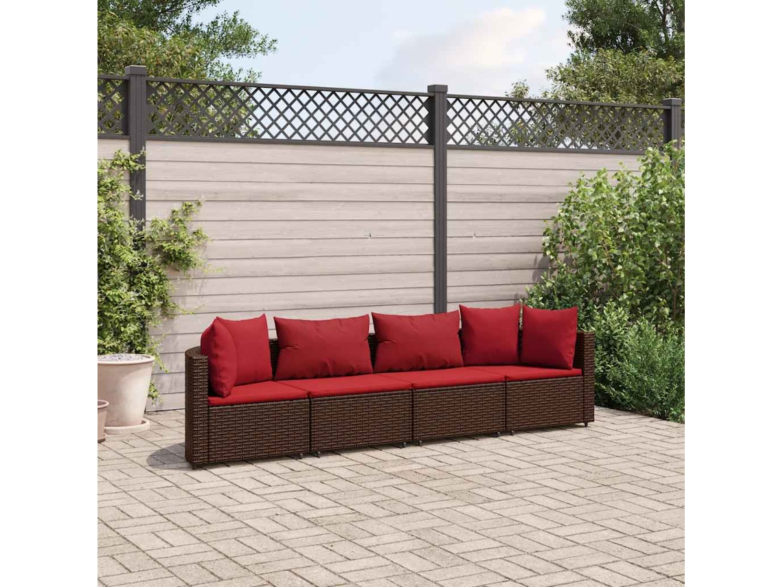 Conjunto de sofá de jardín de 4 piezas con cojines de mimbre marrón de DKD Home Decor