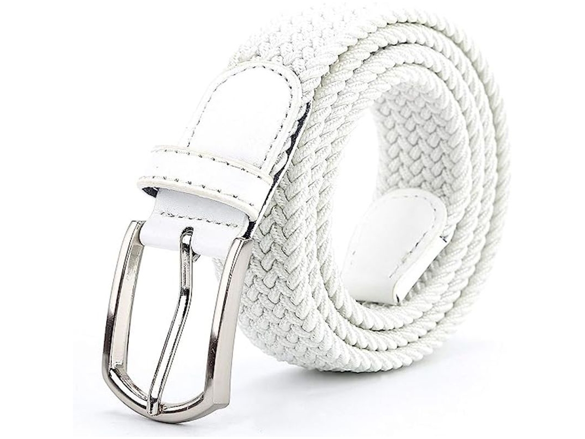 Cinturón Elástico Tejido De Lona Con Hebilla De Aleación Para Hombres Mujeres Jóvenes Blanco 110cm Xl