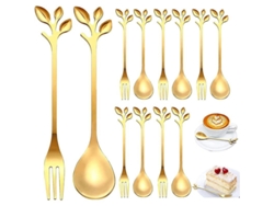 Juego De 18 Cubiertos Dorados: Cucharas, Tenedores, Cucharillas De Café, Cucharas De Fruta Y Cucharas De Pastel.