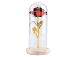 Rosa preservada con luz LED, base de madera y cubierta de cristal, color rojo, ideal para San Valentín y bodas.