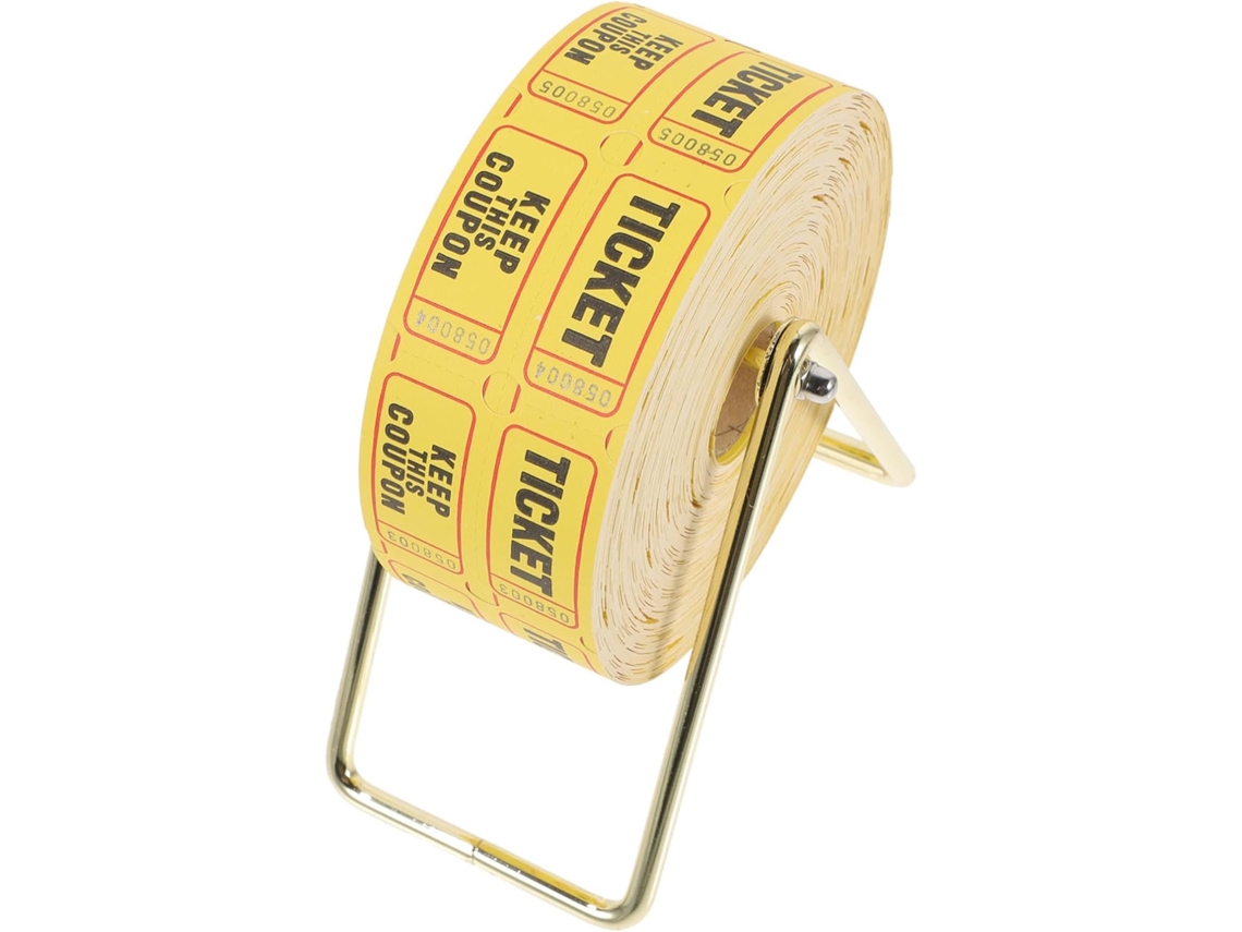 Dispensador De Boletos Enrollables Con Boletos De Rifa Amarillos Y Soporte Sencillo Para Eventos.