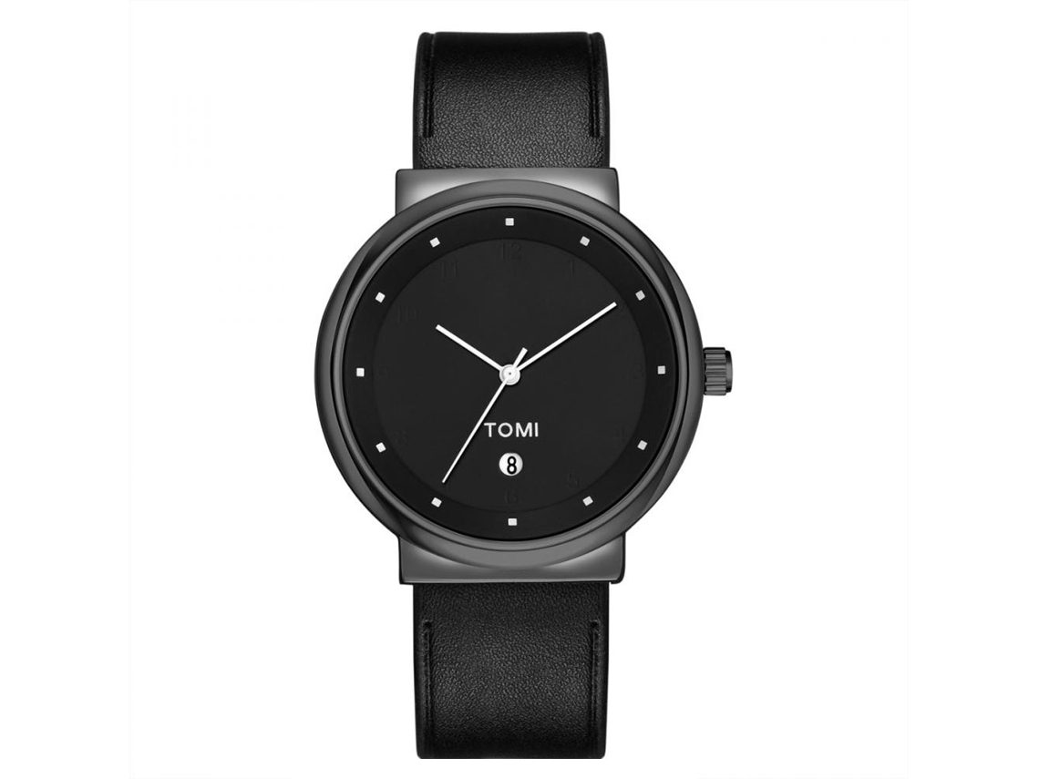 Reloj Hombre Tomi Estilo Simple Dial Redondo Correa Pu Cuarzo (negro)