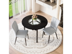 Mesa Redonda 100cm 2 Sillas Pu Gris Claro Patas Metal
