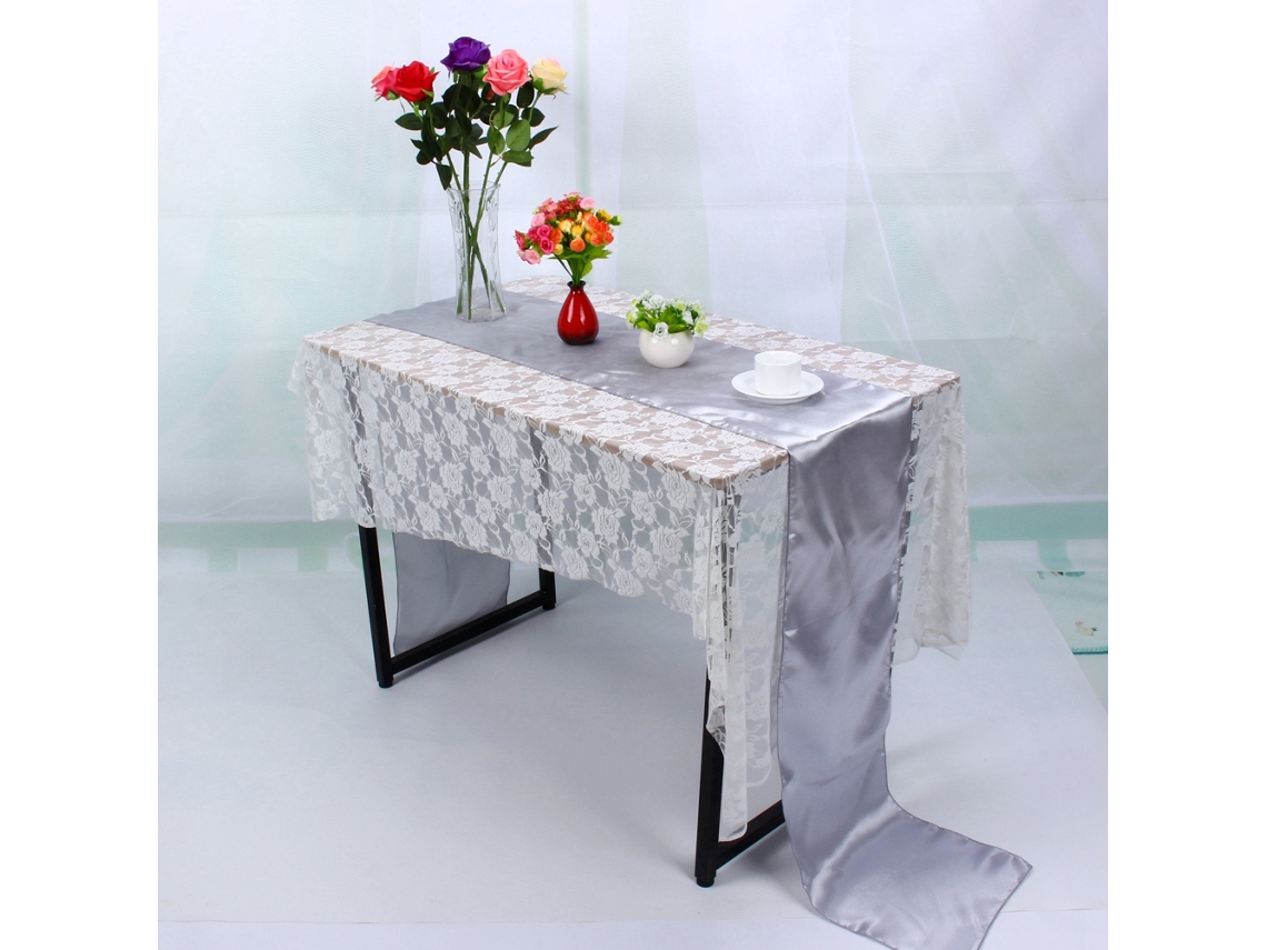 VYLARA Toalha de mesa para banquete de casamento 30 x 275 cm (prata)