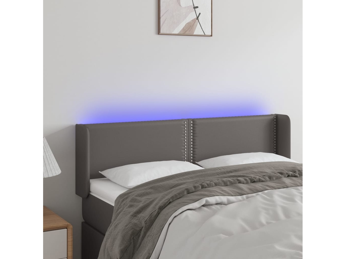 Cabecero Con Led Cuero Sintético Gris 147x16x78/88 Cm