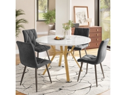 Conjunto Mesa Y Sillas 5 Piezas - Mesa Mármol Y 4 Sillas Terciopelo Gris - Dorado