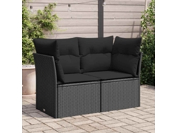 Sofá de jardín de 2 plazas con cojines, mimbre, negro, PE, Dkd Home Decor