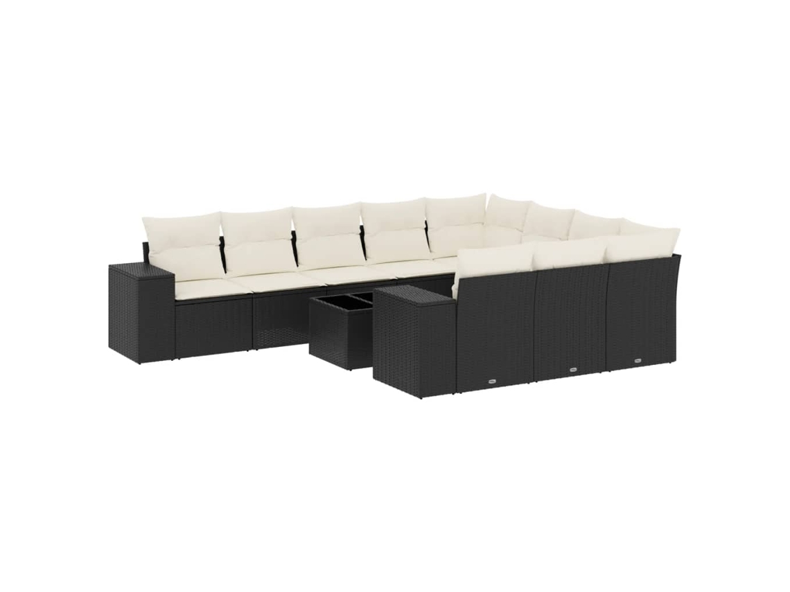 Conjunto de 11 sofás de jardín con cojines de mimbre, color negro, EXCLUSIVO DE LA CASA