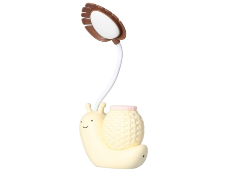 Lámpara de mesa LED con portalápices, lámpara de mesa de caracol de dibujos animados, recargable por USB, cuello de cisne (amarillo)