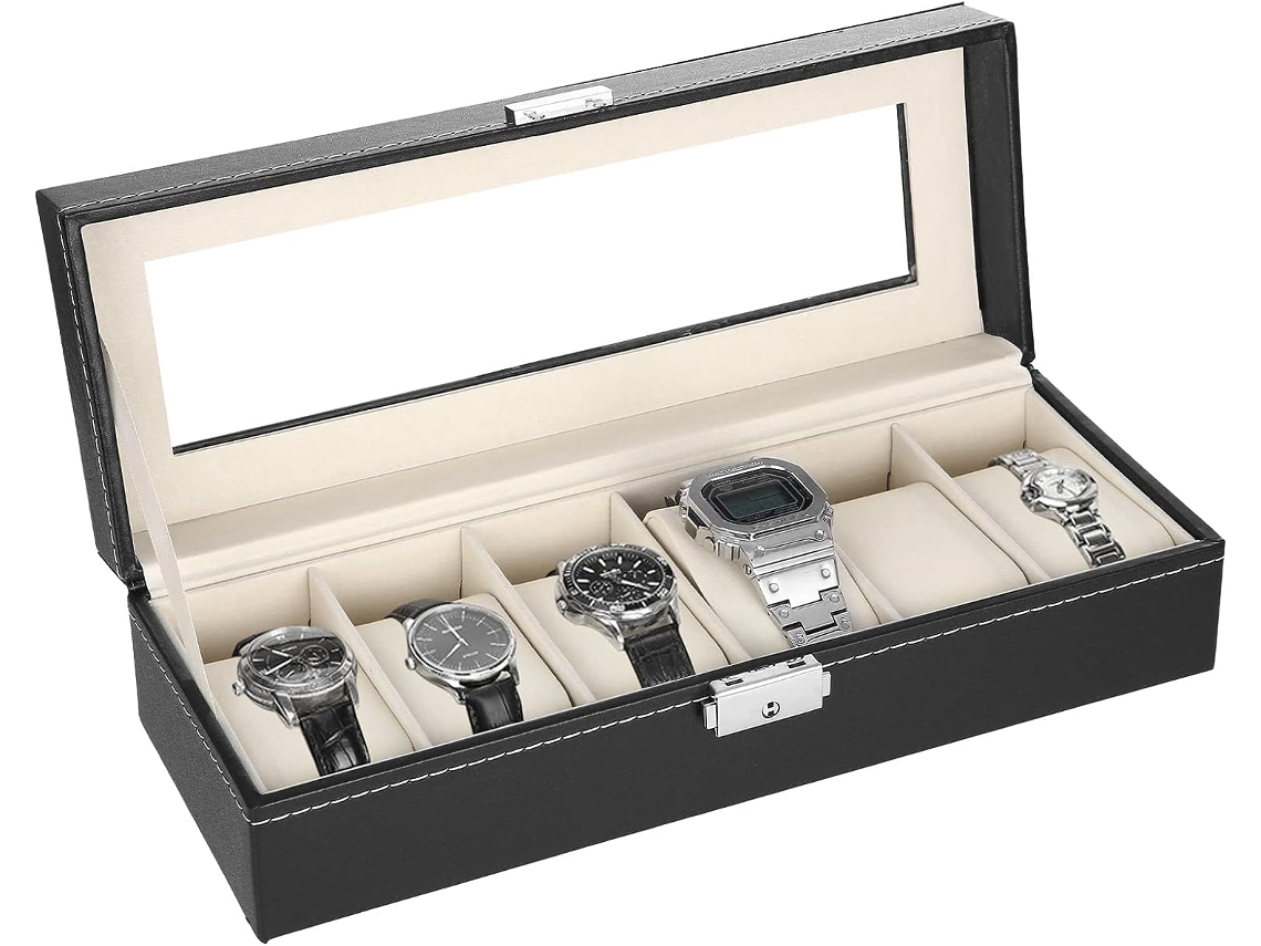 Watch Box With 6 Slotswatch Box/Display Stand Pu Leather Watch Storage Men'S Gift Black 30*11*8Cm——Vebtles