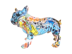 Estatua decorativa de resina de un bulldog azul con estampado de camuflaje - Diseño innovador