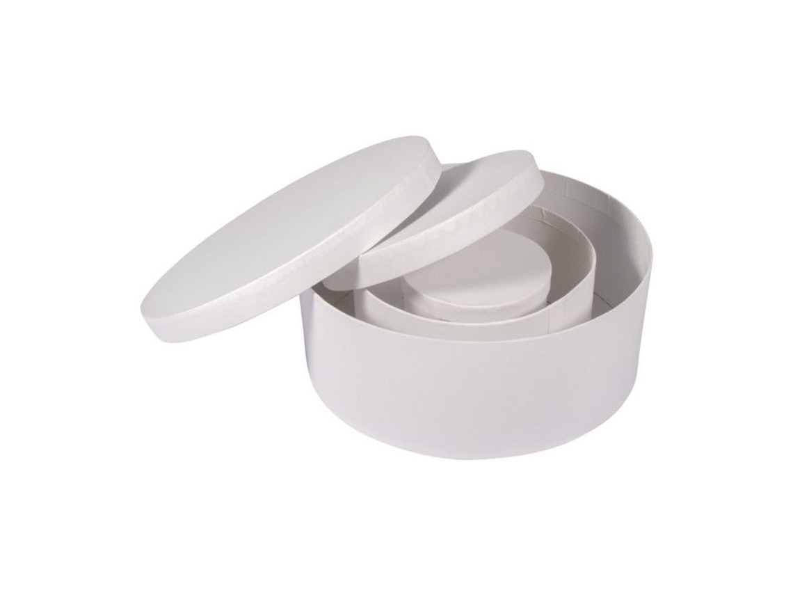 Kit de caja de papel maché, FSC Rec 100, blanco, redondo, 3 tamaños Rayher