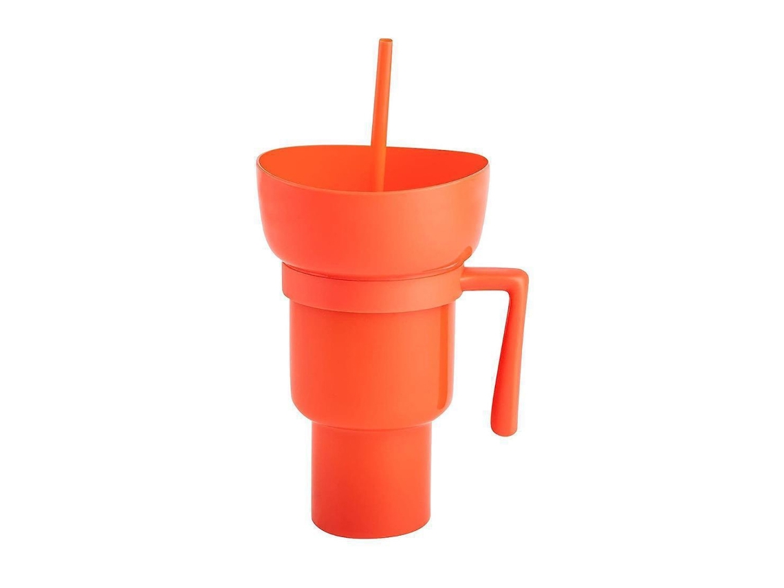 Botella de agua, vaso para refrigerio y bebida con asa, vaso con pajita y asa, vaso 2 en 1 para refrigerio y bebida con asa, 33 oz, apto para cines y estadios