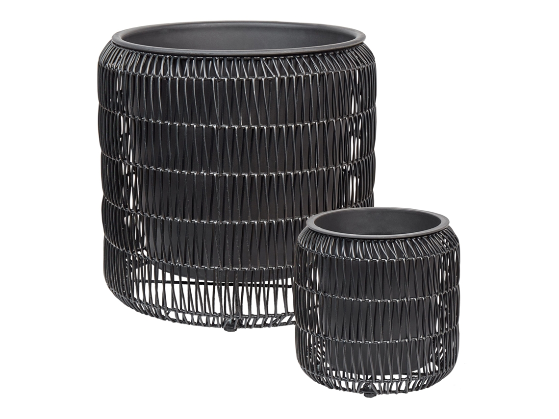Conjunto de 2 macetas BELIANI Brodiea de Ratán sintético Negro 45x45x46